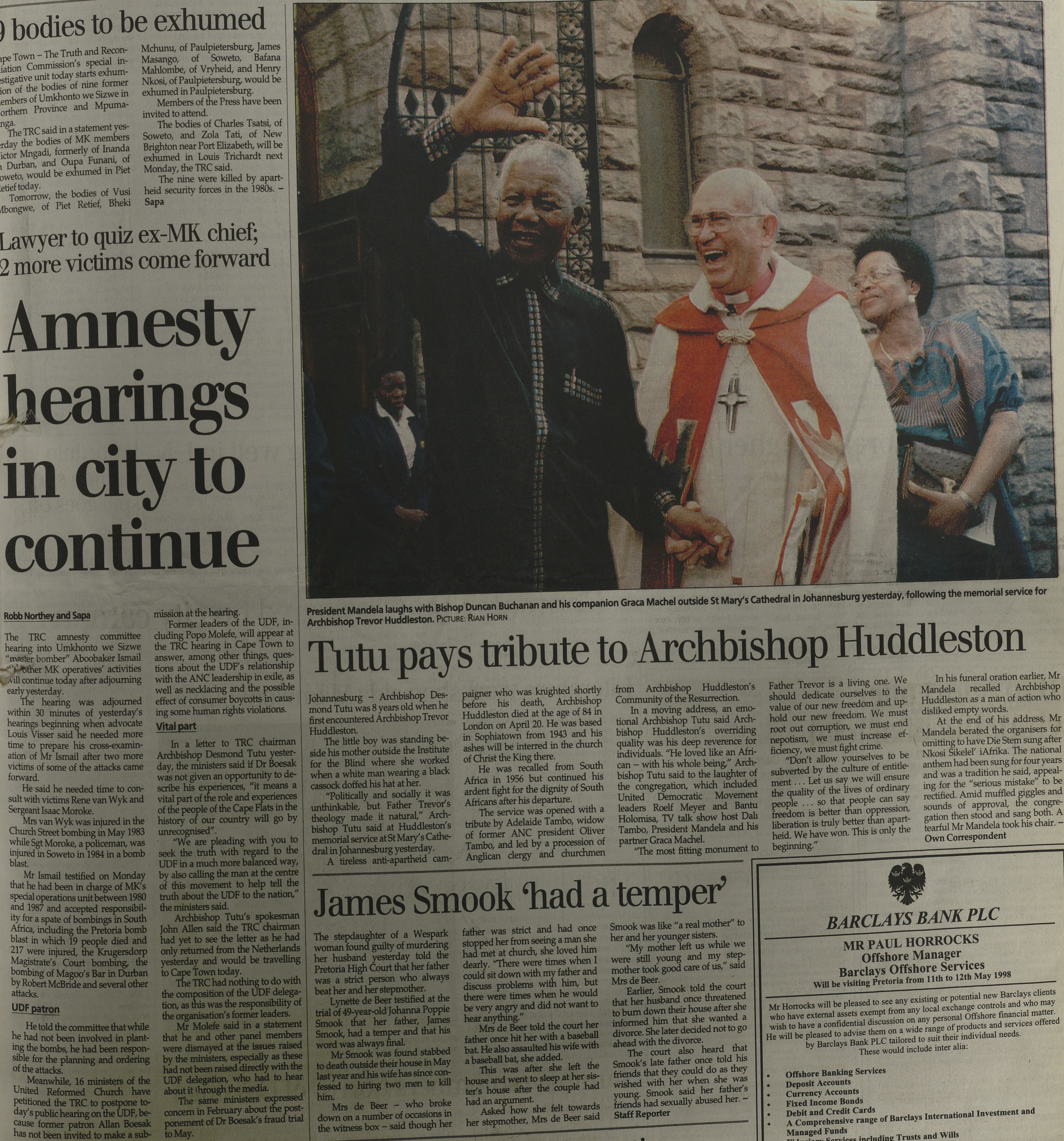  SA Air Force operation, Amnesty hearings in city to continue, by Robb Northey and SAPA, The Cape Times, date unknown