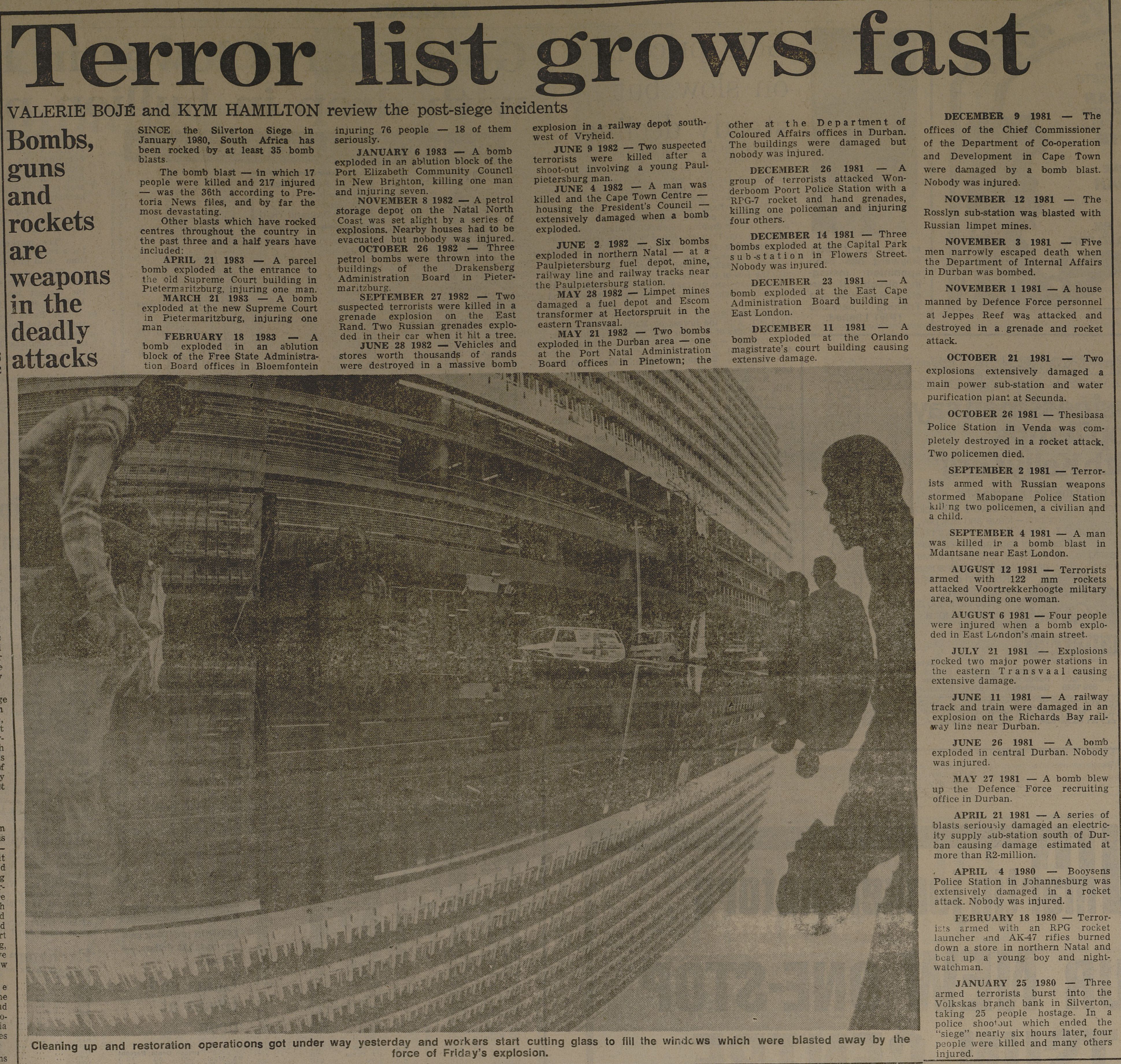 SA Air Force operation, Terror list grows fast, by Valerie Boje and Kym Hamilton, source unknown 