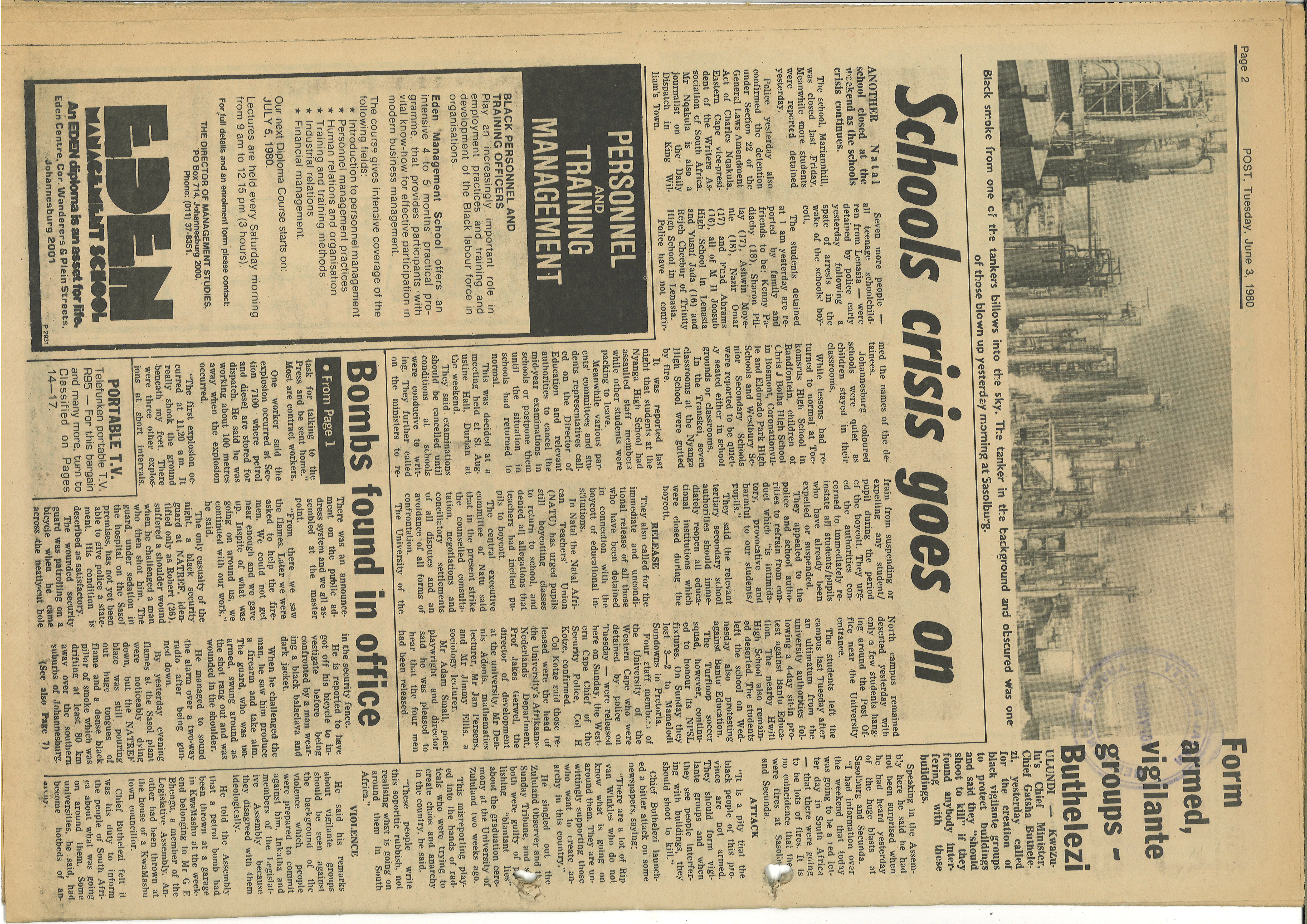Form armed, vigilante groups - Buthelezi, Post Transvaal, 3 June 1980