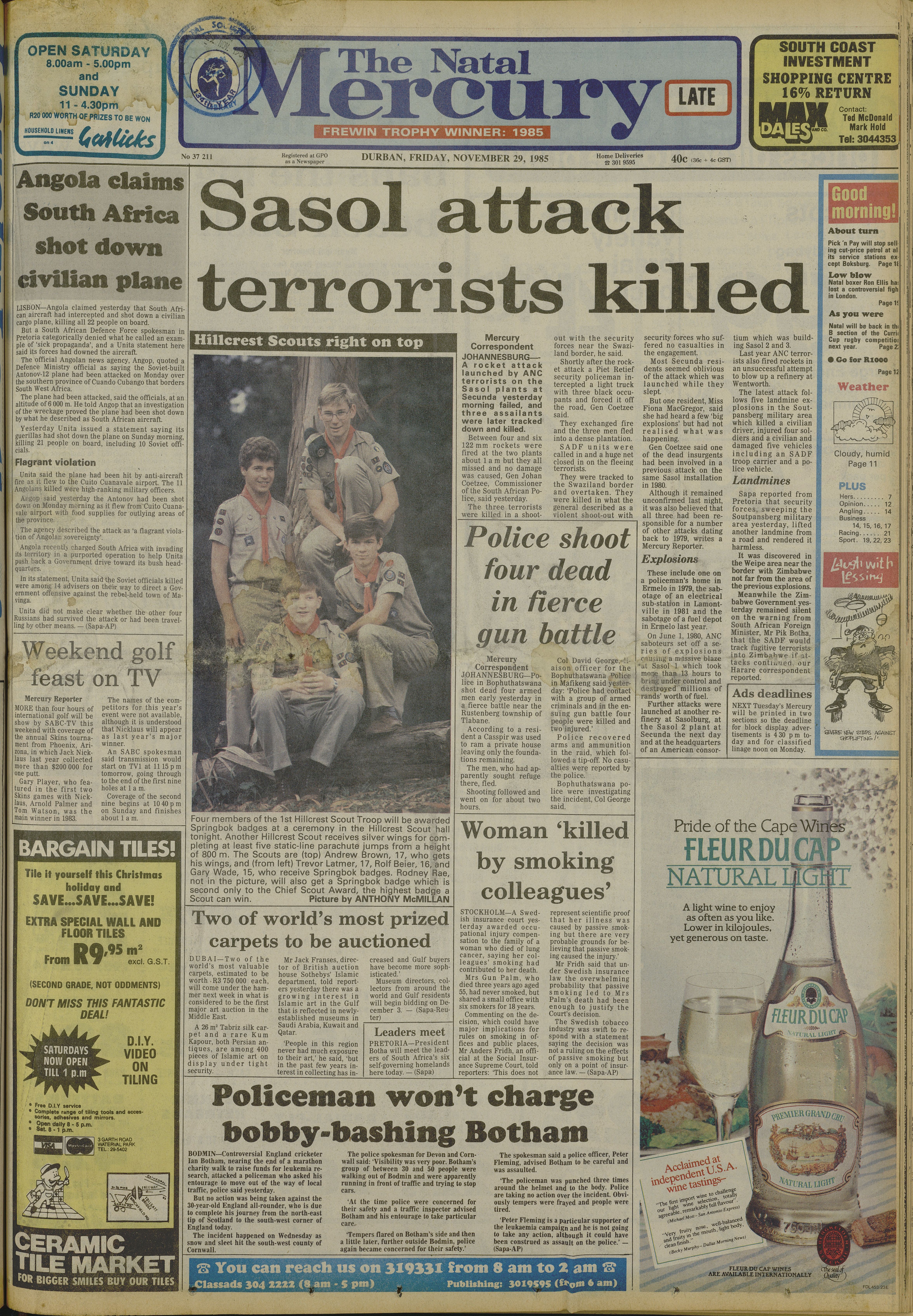 Sasol attack terrorists killed, The Natal Mercury, 29 November 1985