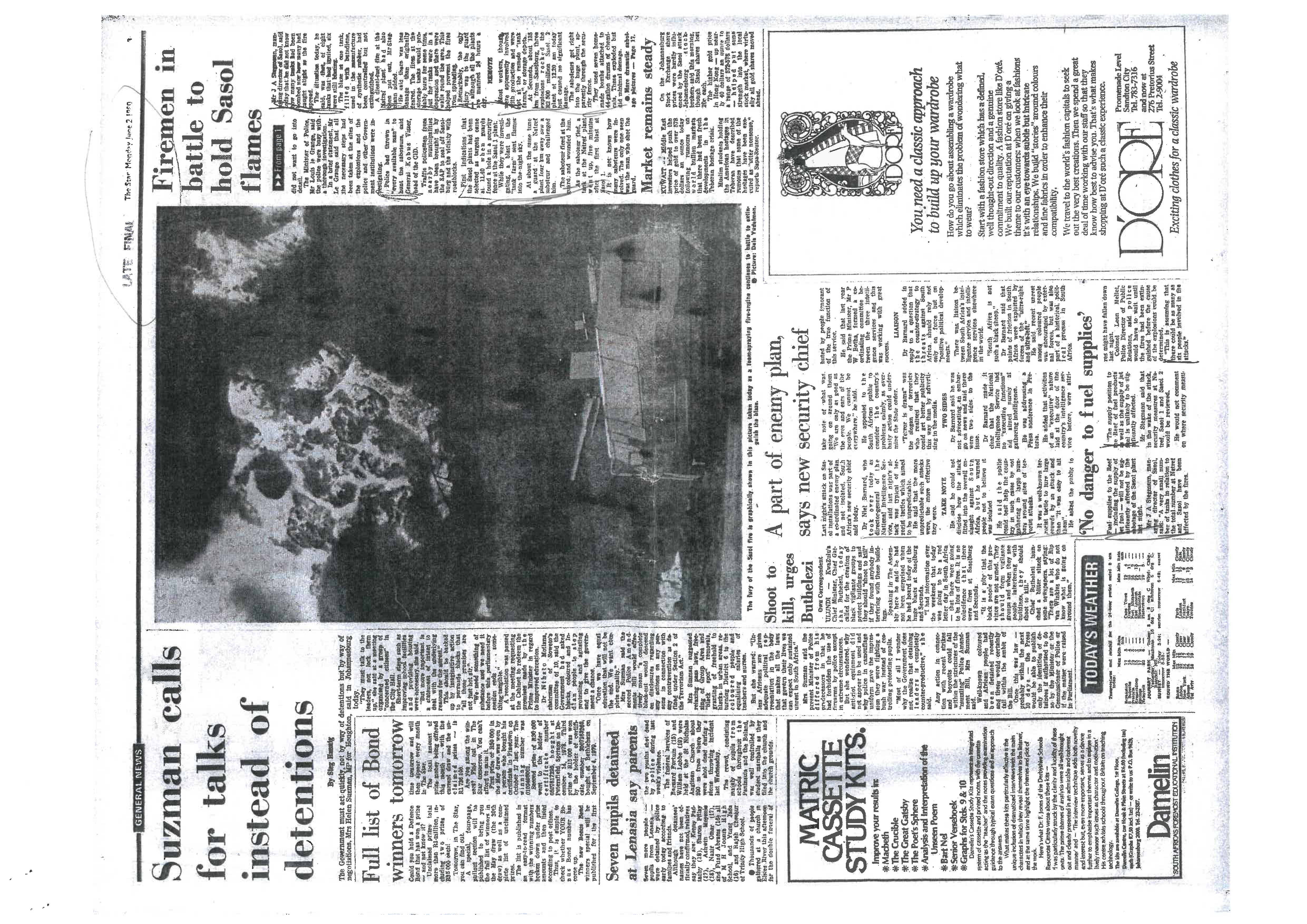  Firemen in battle to hold Sasol flames, The Star, 2 June 1980