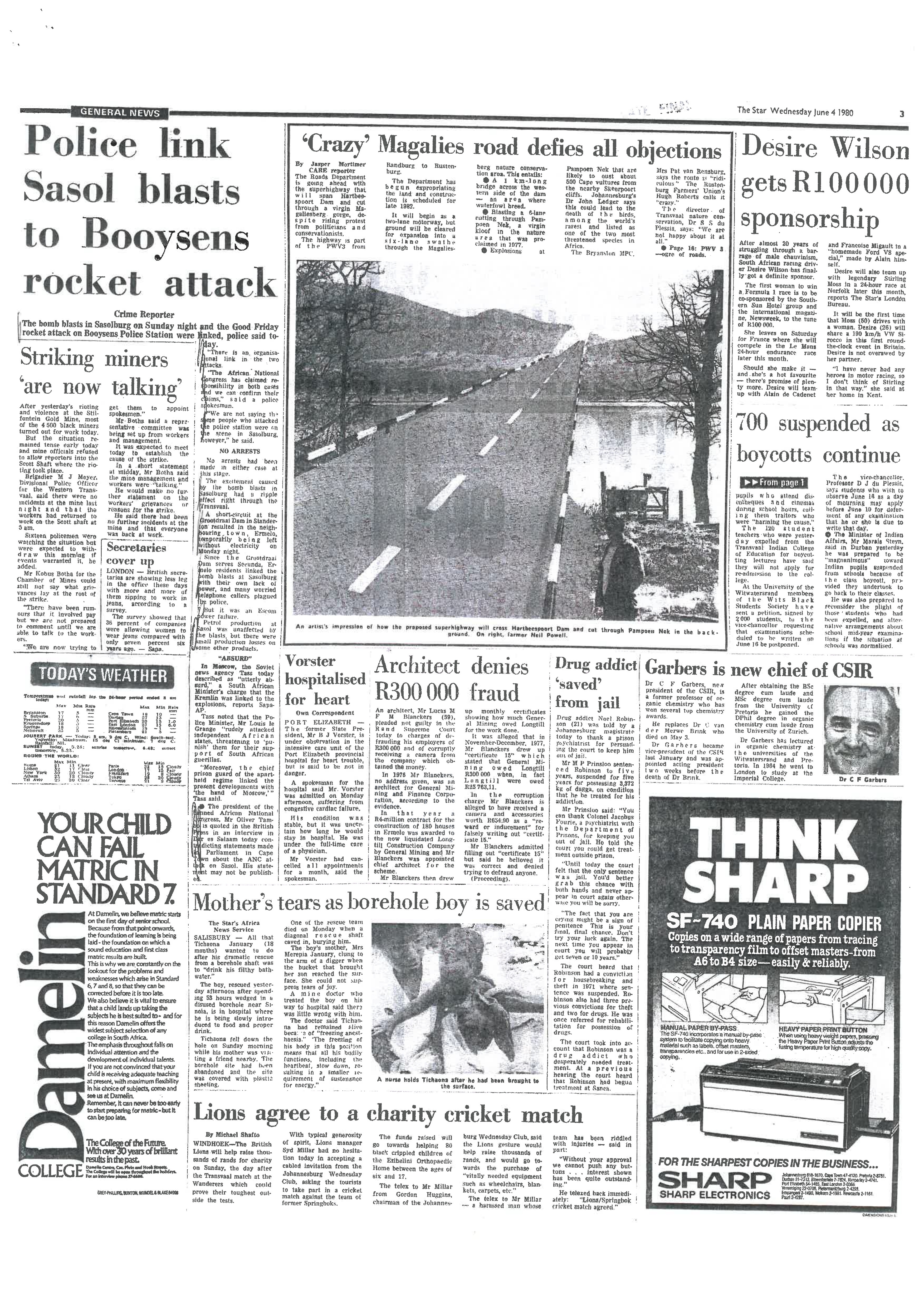 Police link Sasol blasts to Booysens rocket attack, The Star, 4 June 1980
