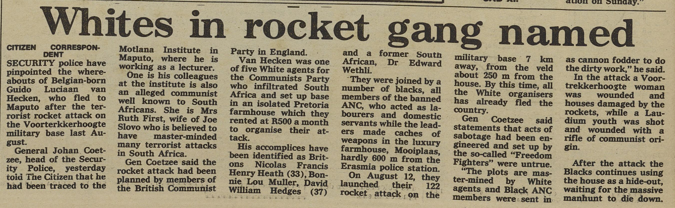 Whites in rocket gang named, The Citizen