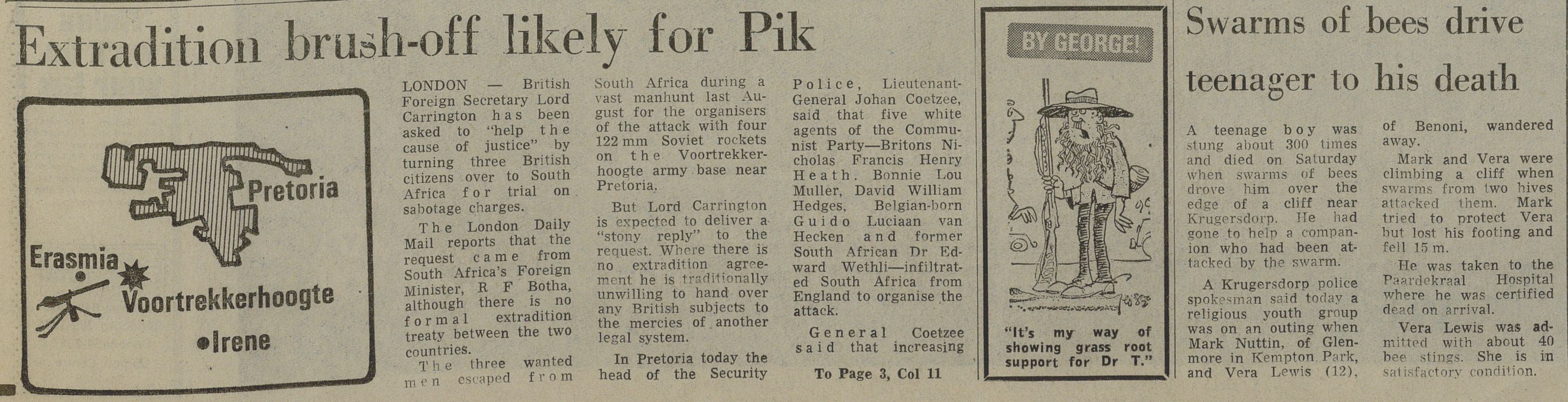 Extradition brush-off likely for Pik