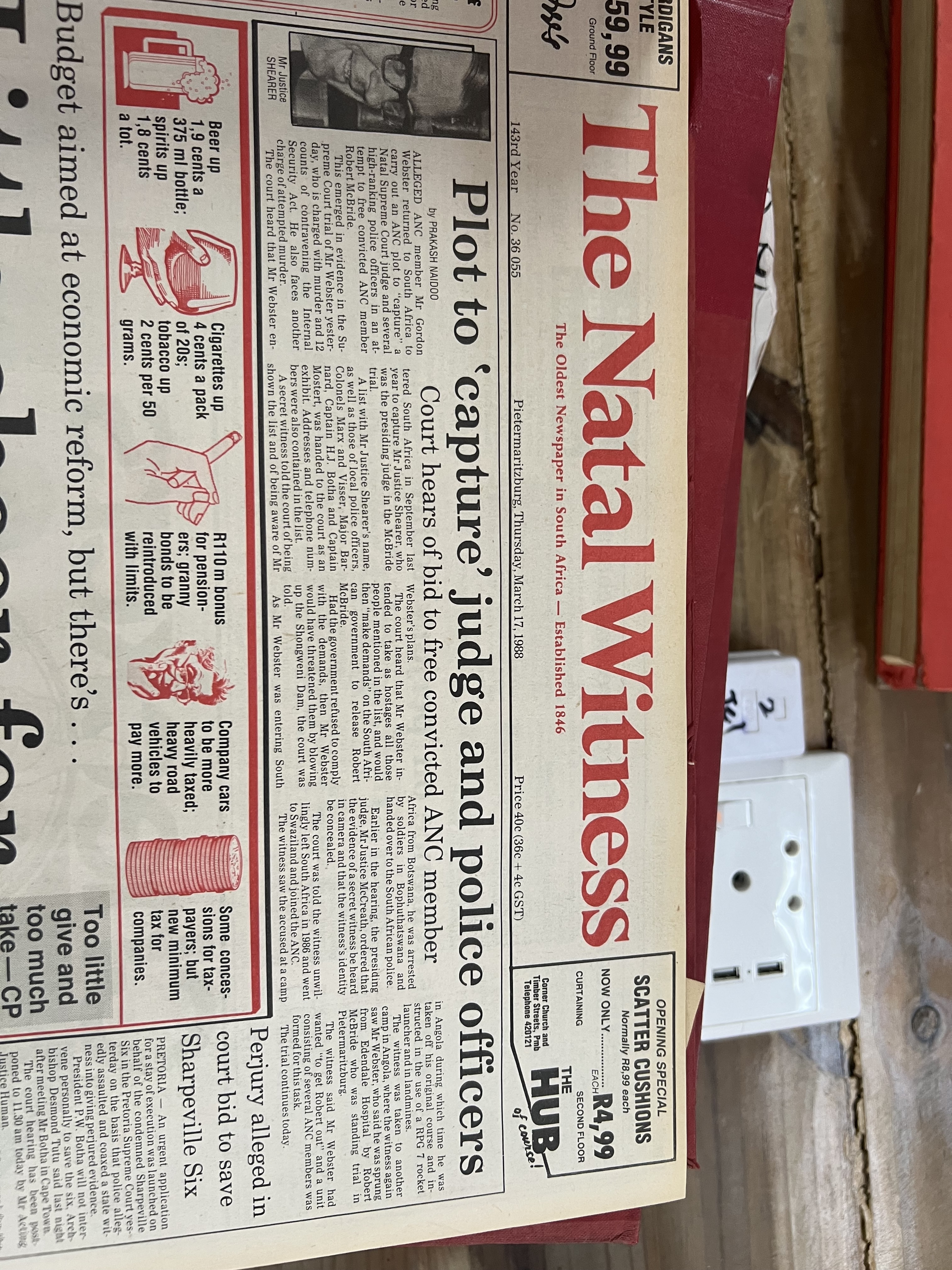 Plot to 'capture' judge and police officers, The Natal Witness, 17 March 1988