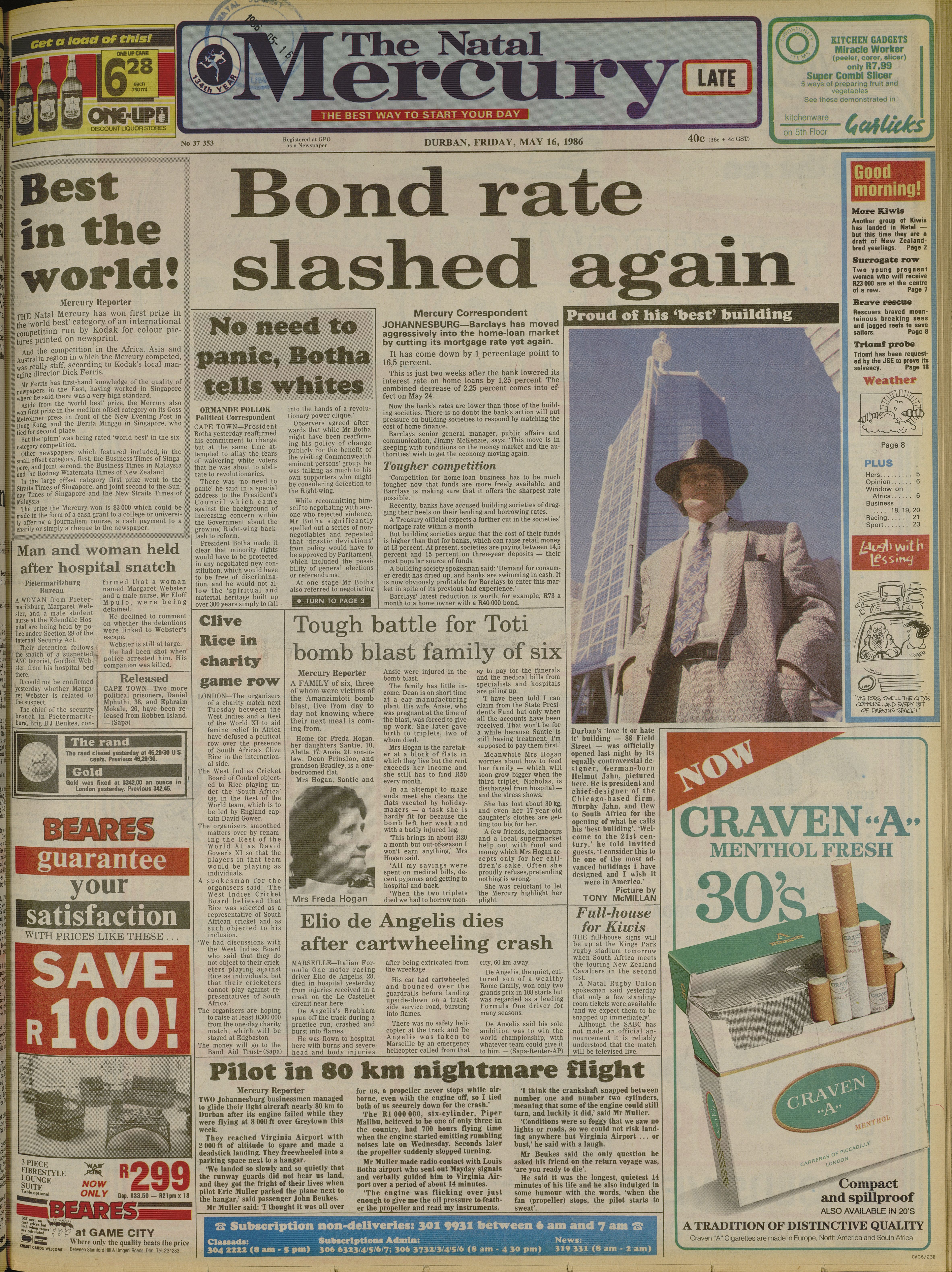 Tough battle for Toti bomb blast family of six, The Natal Mercury, 16 May 1986