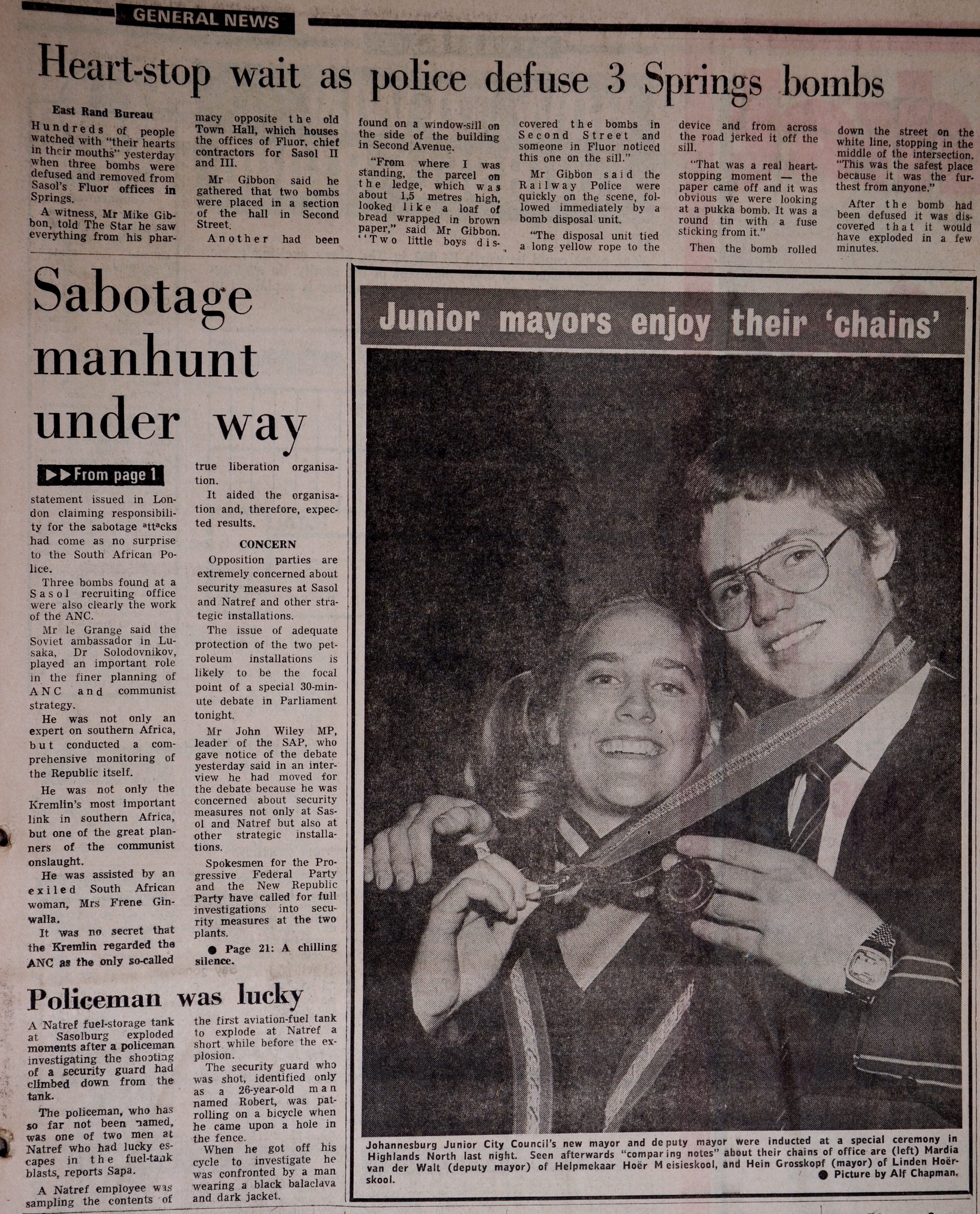 Wits Command Operation, 30 July 1987, Heinrich Grosskopf, Junior Mayor, Star, 3 June 1980