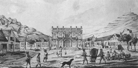 Drawing of Greenmarket Square in Cape Town in 1764