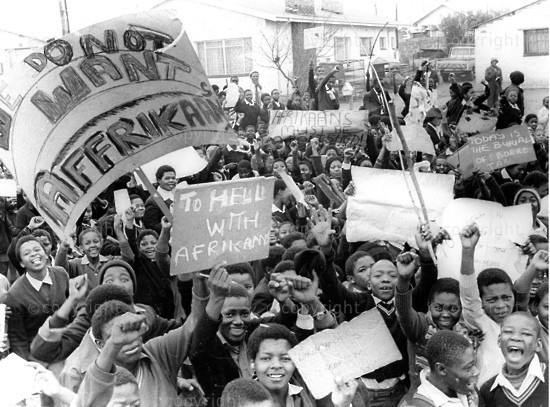 Students protest against using Afrikaans as a medium of instruction at their schools. - 16 June 1976 