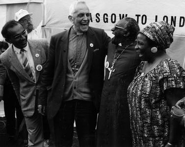 Abdul Minty, Father Trevor Huddleston, Archbishop Desmond Tutu and Adelaide Tambo at the Nelson Mandela Freedom March