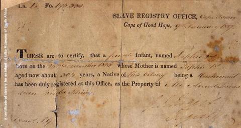 A certificate of slavery