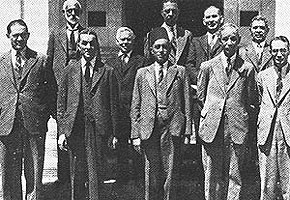 APO general executive1935. <em>Back row</em>: G Cotton, E Petersen, H E Triegaardt (Vice-Pres), J W Kay, S Wentzel. <em>Front row</em>: W T Mcleod (Vice-Pres), S Reagon (Senior Vice-Pres), Dr A Adburahaman, M P C (President), P J Daniels (Life Vice-Pres), P J Poole (Gen-sec)