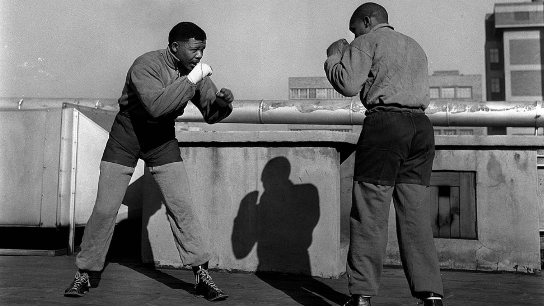 To keep fit, Nelson Mandela, solicitor, was at Jerry Moloiâs boxing gym at Orlando every evening. Heâs shadow-sparring with Moloi (right) a professional featherweight.