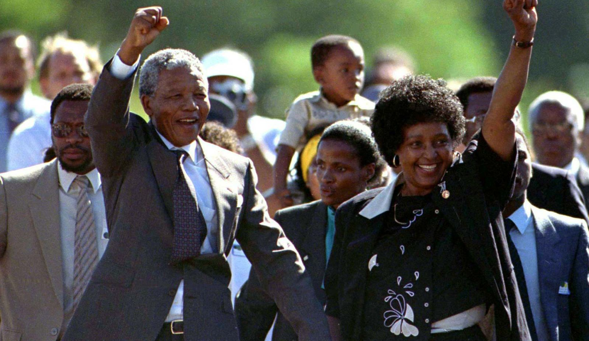 Nelson Mandela and his wife Winnie, after his release from Victor Verster Prison, February 1990. Source: Getty Images