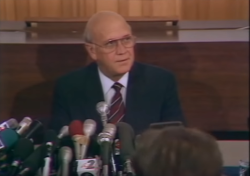 Still from de Klerk's 1990 press conference announcing Mandela's release