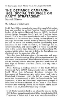 The Defiance Campaign, 1952: Social struggle or party stratagem?