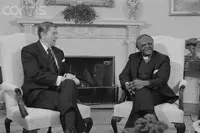 Bishop Desmond Tutu leaves for the USA to meet with American President Ronald Reagan