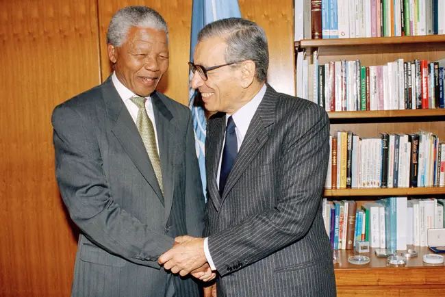 ANC leader Nelson Mandela meets Boutros Boutros