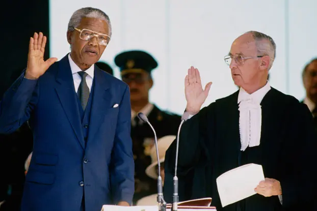 Nelson Mandela is inaugurated as South Africa’s first democratic President
