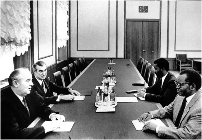 ANC President Oliver Tambo meets with Mikhail Gorbachev in Moscow