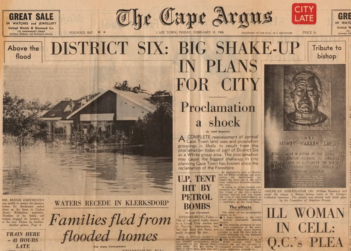 Cape Argus front page 11 February 1966