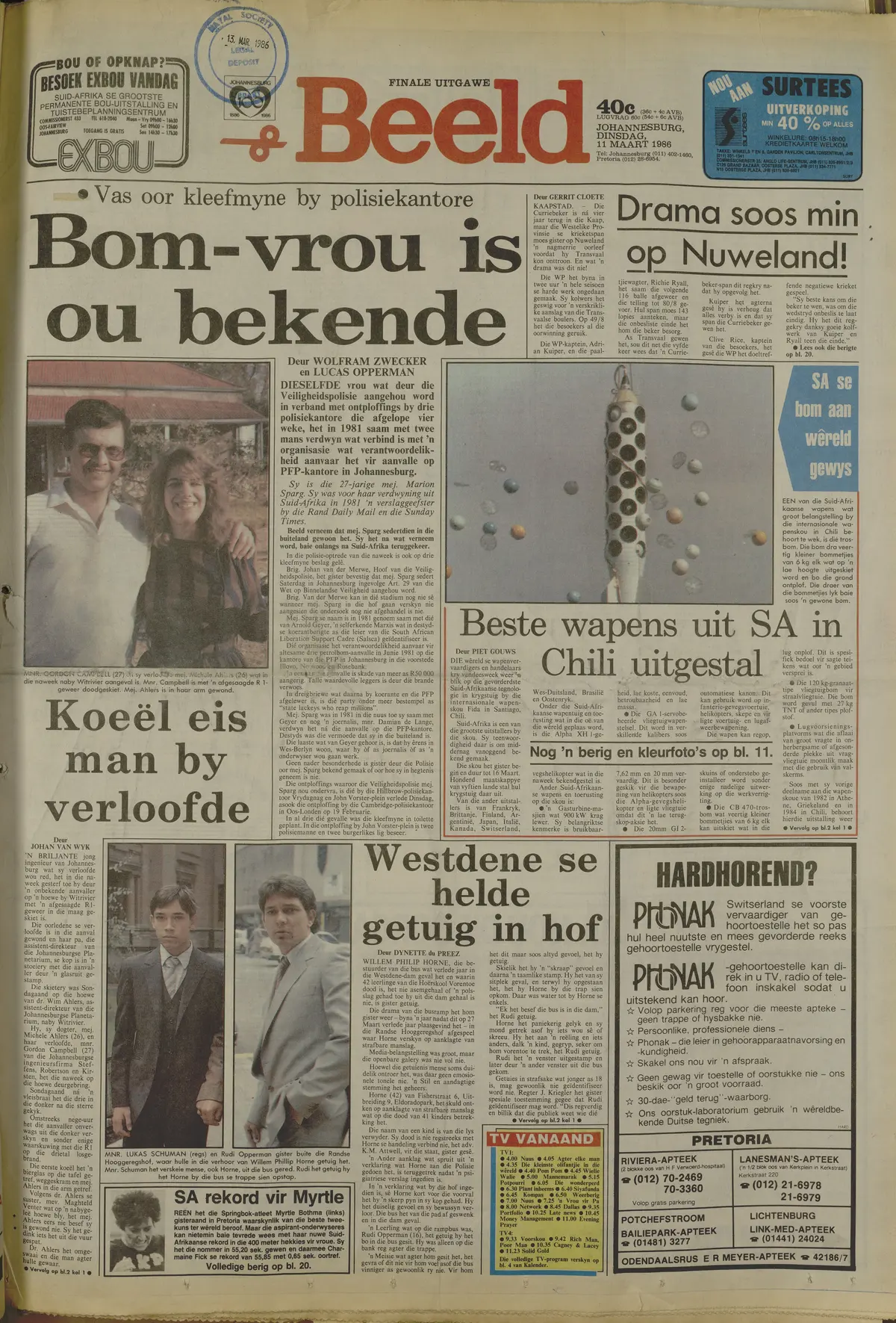 Police station operations, 1986, Beeld, 11 March 1986 