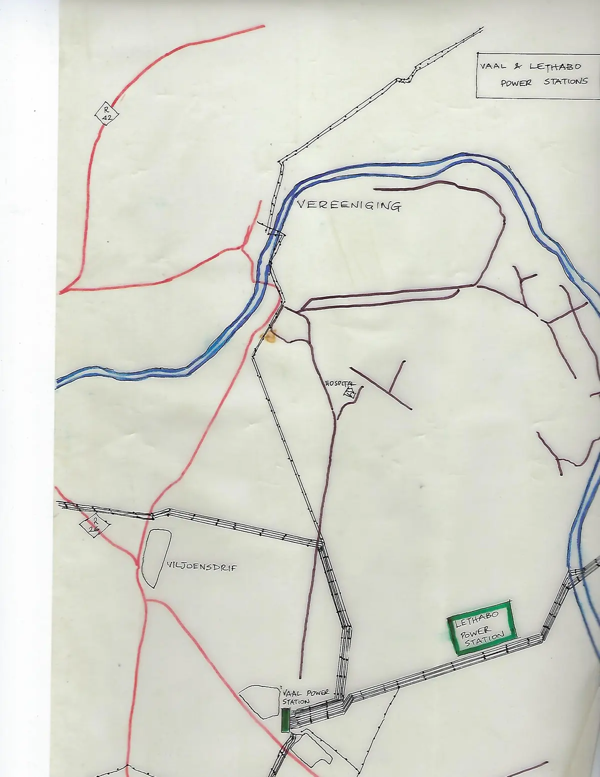 Power stations operation,  21 July 1981, Lethabo Power Station and Vaal substation map 