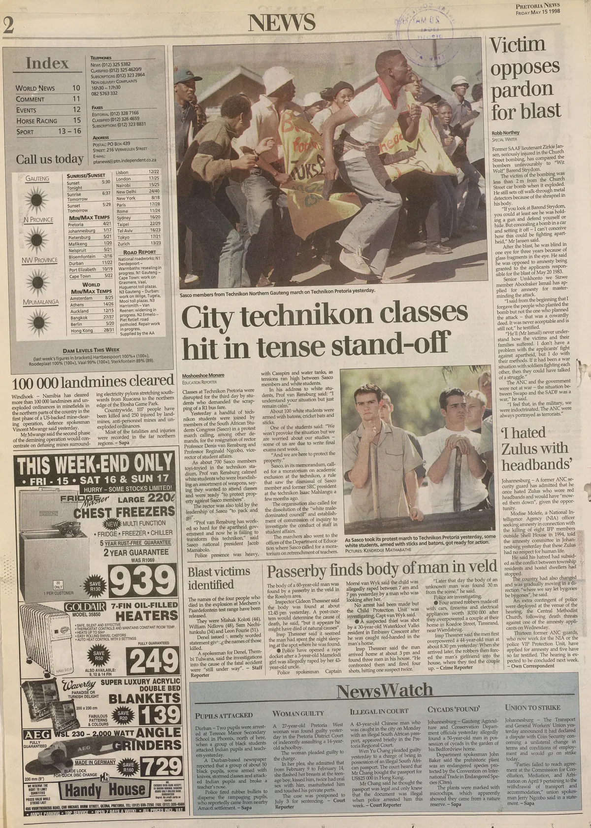 SA Air Force operation, Victim opposes pardon for blast, by Robb Northey, Pretoria News,  15 May 1998