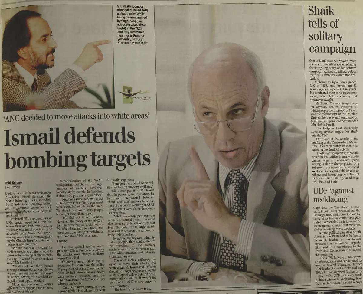 SA Air Force operation, Ismail defends bombing targets, by Robb Northey, IOL, Date unknown 
