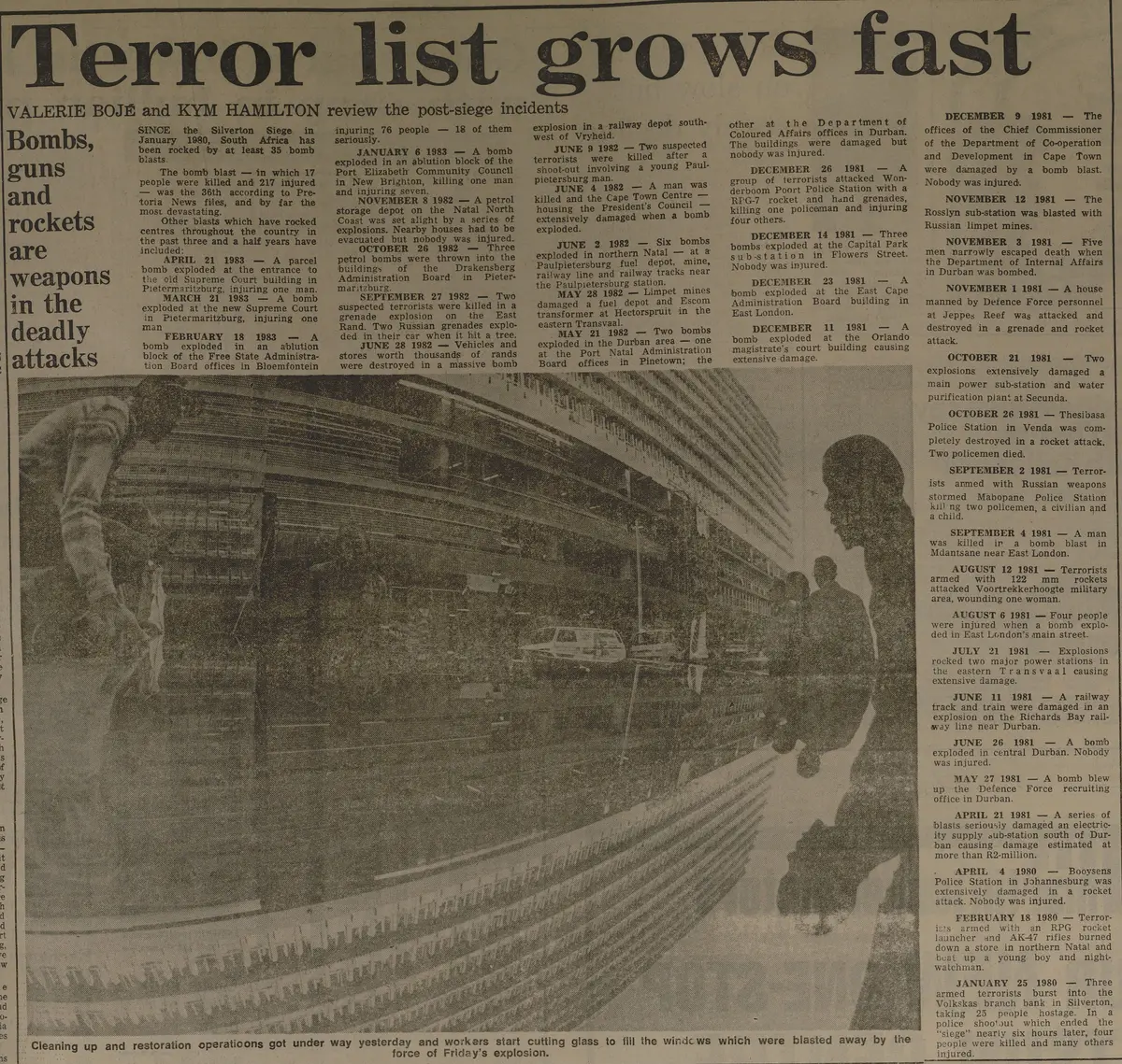 SA Air Force operation, Terror list grows fast, by Valerie Boje and Kym Hamilton, source unknown 