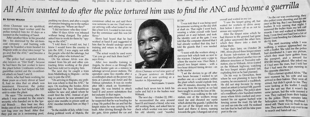 All Alvin wanted to do after the police tortured him was to find the ANC and become a guerrilla