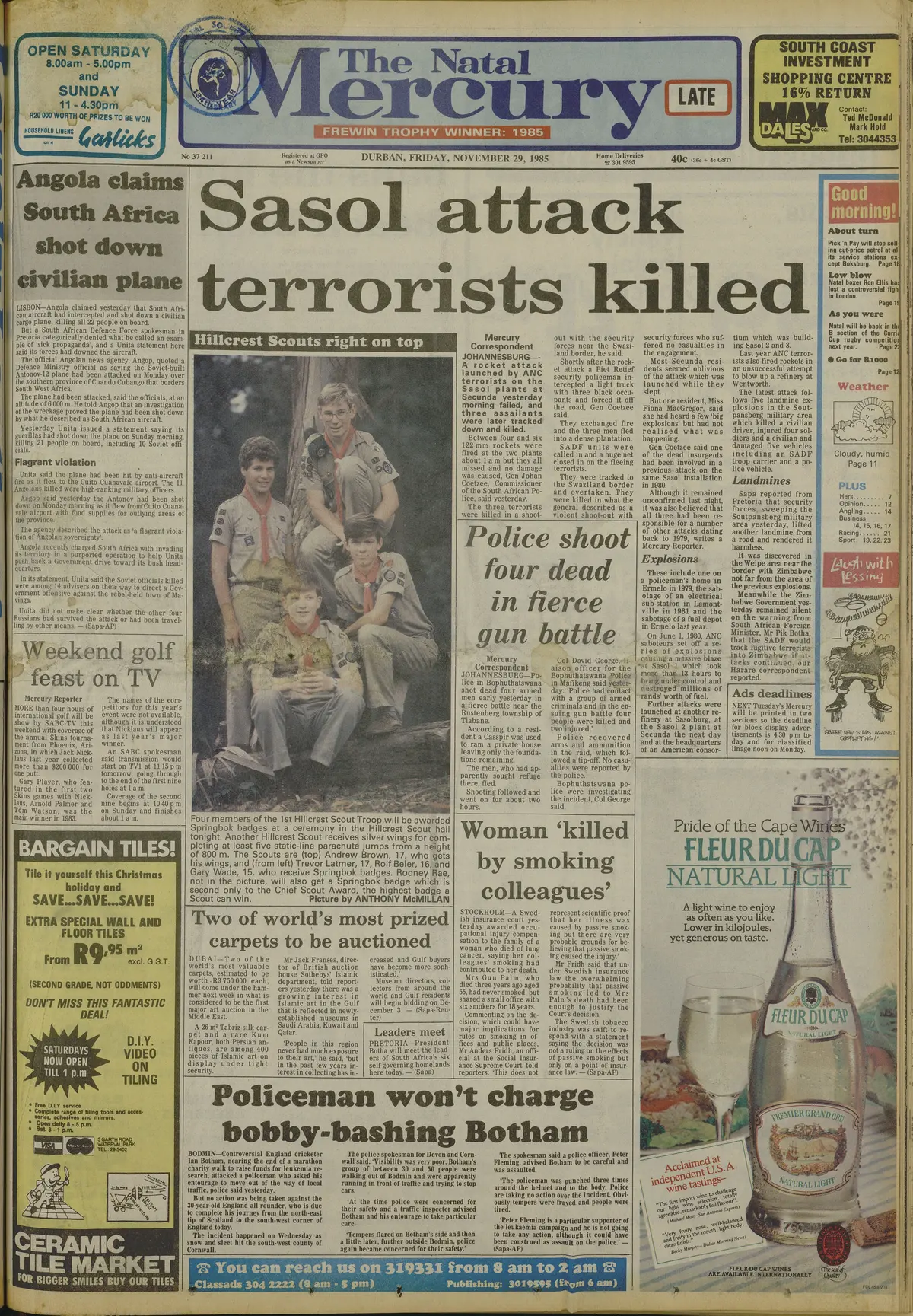 Sasol attack terrorists killed, The Natal Mercury, 29 November 1985