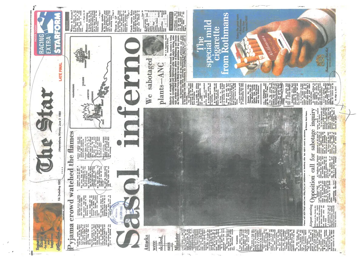 Sasol Inferno: We sabotaged plants - ANC, The Star Late Final , 2 June 1980