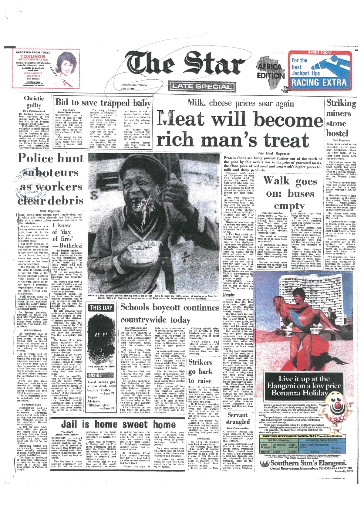 Police hunt saboteurs as workers clear debris, The Star, 3 June 1980