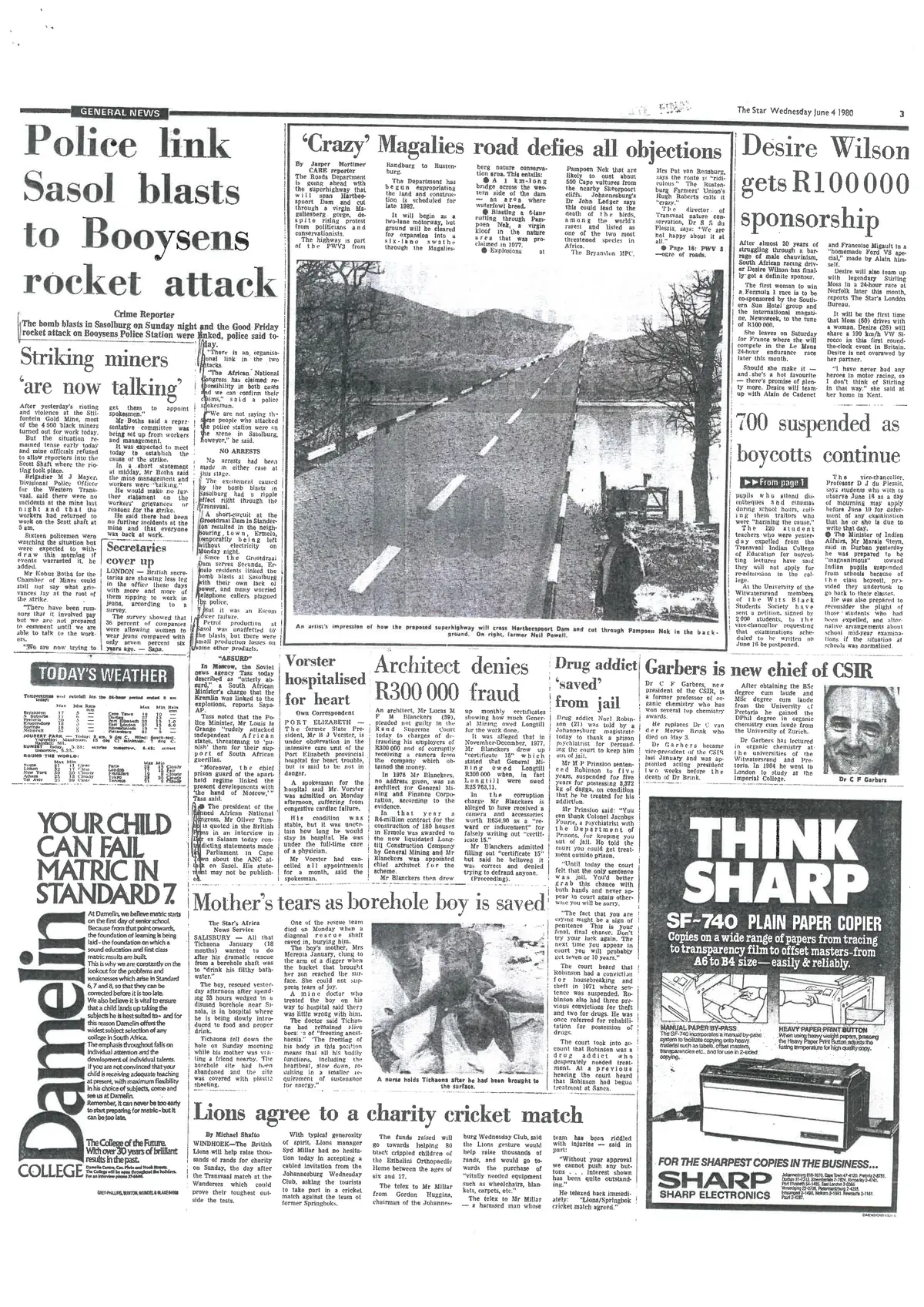 Police link Sasol blasts to Booysens rocket attack, The Star, 4 June 1980