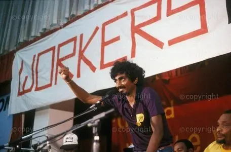 South Africa, Durban,1985: Jay Naidoo, at the COSATU launch