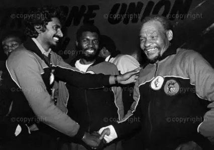 South Africa Johannesburg 1987.Jay Naidoo and Elijah Barayi at a  COSATU second national congress