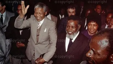 Nelson Mandela and Sam Nujoma at Namibian Independece celebrations