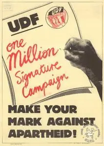 UDF one million signature campaign. Make your mark against apartheid!