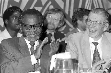 Oliver Tambo and Beyers Naude at the Children and Repression Conference in Harare.