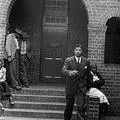 Nelson Mandela outside the Bantu Education Building after the education boycott of April 1st 1955.