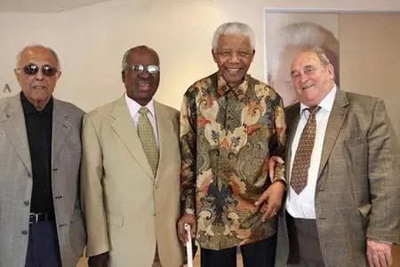 Ahmed Kathrada, Andrew Mlangeni, Nelson Mandela and Dennis Goldberg.