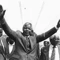 Nelson Mandela calls for peace in the township of Thokoza during fighting between Inkatha supporting Zulu hostel dwellers