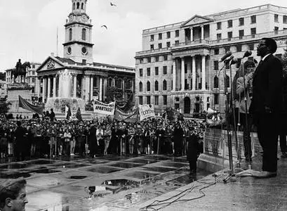 ANC President Oliver Tambo addresses a crowd outside South Africa House  in Trafalgar Square, London