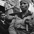 Helen Joseph (back) and mourners at the memorial service for Victoria Mxenge, who was assassinated by government agents, 1985