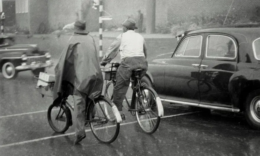 Alexander Township residents ride bicycles in 1957