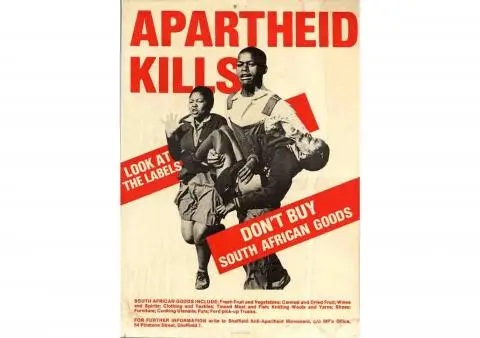 Poster asking shoppers in Sheffield to boycott South African goods