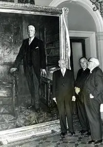 From left: Jan Smuts, John Voster and C.R. Swart unveiling a painting of H.F. Verwoerd