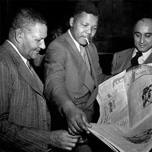 Dr James Moroka, Nelson Mandela and Yusuf Dadoo outside the courtroom during the Defiance Campaign.