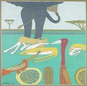 Elephant and other animals (1977) by Walter Battiss